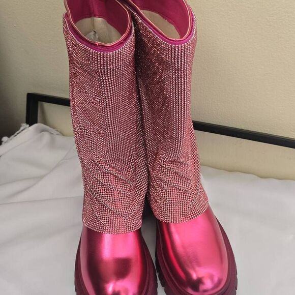 A Cata Shoes Pink Metallic Platform Boot w/ Pink Mesh, NEW, 8 - Picture 8 of 8